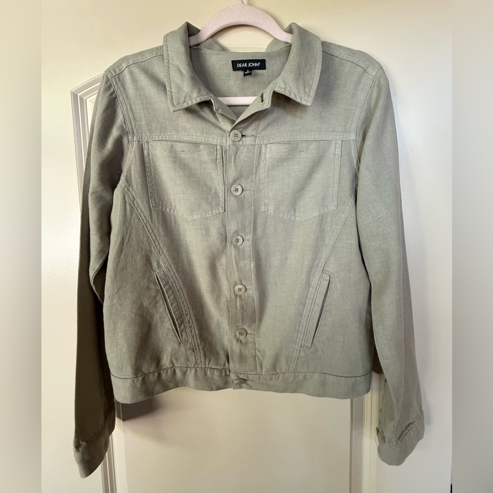 Dear John Woman’s Sage Green Bomber Jacket,Sz S,55% Linen45% Cotton,Y2K,